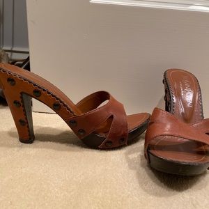 YSL brown stacked wedge size 7